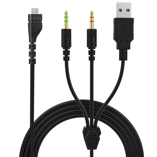 Ersatzkabel für SteelSeries Arctis 3/5/7/Pro, 2-in-1 Mini USB auf Dual 3,5mm & USB, 2m TPE Gaming Headset Kabel, Schwarz Bild 1