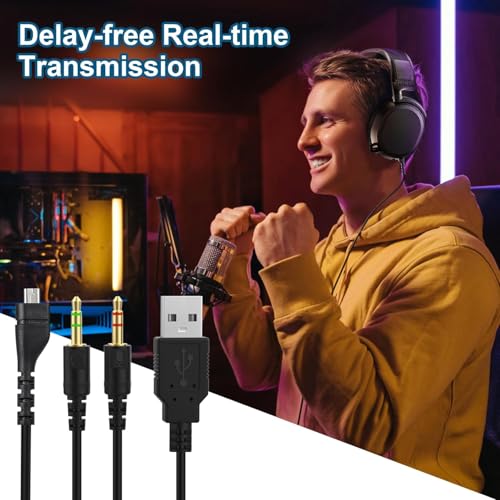 Ersatzkabel für SteelSeries Arctis 3/5/7/Pro, 2-in-1 Mini USB auf Dual 3,5mm & USB, 2m TPE Gaming Headset Kabel, Schwarz Bild 7