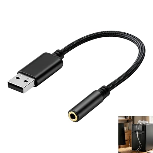 USB Soundkarte Extern, USB auf 3.5mm Adapter TRRS Klinkenbuchse CTIA Stereo Audio Konverter mit Mikrofon Unterstützung Plug & Play für PC Laptop Notebook Headset Gaming Streaming Homeoffice Schwarz Bild 1