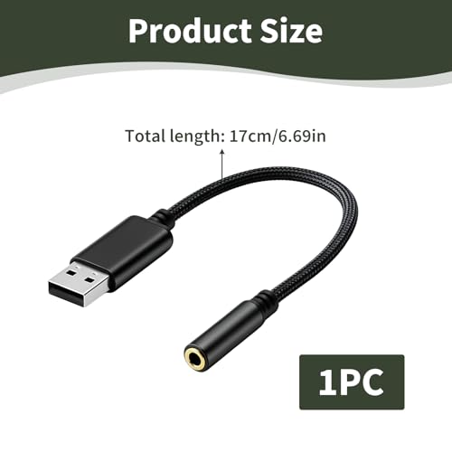 USB Soundkarte Extern, USB auf 3.5mm Adapter TRRS Klinkenbuchse CTIA Stereo Audio Konverter mit Mikrofon Unterstützung Plug & Play für PC Laptop Notebook Headset Gaming Streaming Homeoffice Schwarz Bild 2