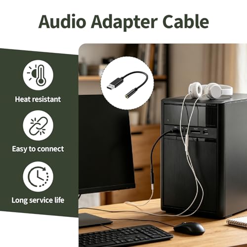 USB Soundkarte Extern, USB auf 3.5mm Adapter TRRS Klinkenbuchse CTIA Stereo Audio Konverter mit Mikrofon Unterstützung Plug & Play für PC Laptop Notebook Headset Gaming Streaming Homeoffice Schwarz Bild 4