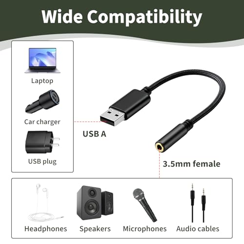 USB Soundkarte Extern, USB auf 3.5mm Adapter TRRS Klinkenbuchse CTIA Stereo Audio Konverter mit Mikrofon Unterstützung Plug & Play für PC Laptop Notebook Headset Gaming Streaming Homeoffice Schwarz Bild 5