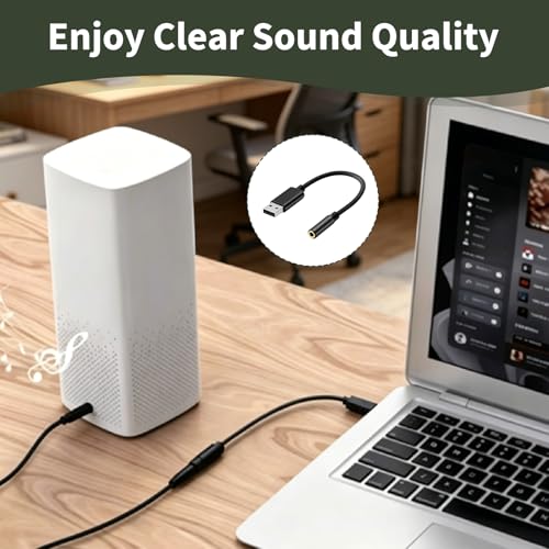 USB Soundkarte Extern, USB auf 3.5mm Adapter TRRS Klinkenbuchse CTIA Stereo Audio Konverter mit Mikrofon Unterstützung Plug & Play für PC Laptop Notebook Headset Gaming Streaming Homeoffice Schwarz Bild 6