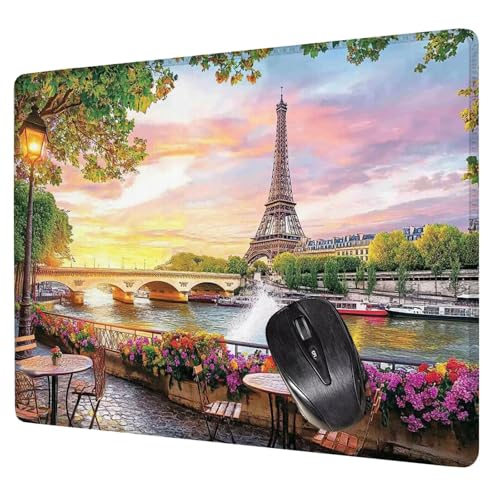 Gaming Mauspad klein 20x15x0.3cm, Mousepad Paris Mouse Pad Landschaft Desk Mat, Vernähte Kanten Wasserdicht und Rutschfester Mini Mauspad Gaming für Kabellose Maus Laptops, Büro, Reisen H0-472 Bild 1