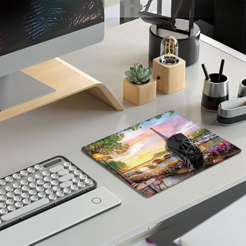 Gaming Mauspad klein 20x15x0.3cm, Mousepad Paris Mouse Pad Landschaft Desk Mat, Vernähte Kanten Wasserdicht und Rutschfester Mini Mauspad Gaming für Kabellose Maus Laptops, Büro, Reisen H0-472 Bild 3