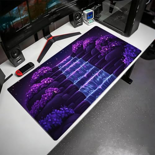 Gaming Mauspad, 100x200cmx3mm GroßEs Mousepad,wasserdichte Gewebe, Rutschfester Gummiunterseite, BüRobedarf, Verbesserte PräZision Und Geschwindigkeit, Nachtblick Wasserfall JX2B-769 Bild 3
