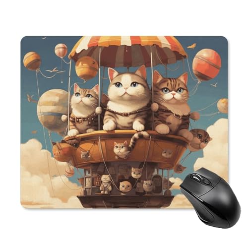Gaming Mauspad Katze Und Ballon Office Mauspad Multifunktionales Vernähte Kanten Schreibtischunterlage, Für Laptops, Kabellose Maus, Zuhause, 25x30cm Bild 1