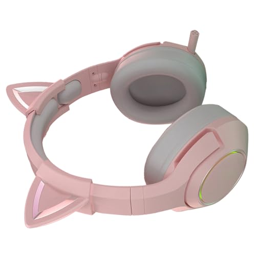 Gaming-Headset, Süßes Katzenohr, RGB, Verstellbares Kopfband, Kabelgebunden, Spielkopfhörer, Mikrofon, Mädchen-Stereo-Sound für Gaming, Material: ABS-Draht (Rosafarbene 7.1-Kanal-Version Bild 3