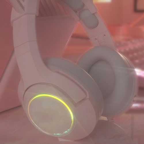 Gaming-Headset, Süßes Katzenohr, RGB, Verstellbares Kopfband, Kabelgebunden, Spielkopfhörer, Mikrofon, Mädchen-Stereo-Sound für Gaming, Material: ABS-Draht (Rosafarbene 7.1-Kanal-Version Bild 4