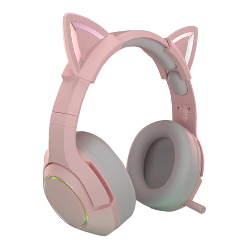 Gaming-Headset, Süßes Katzenohr, RGB, Verstellbares Kopfband, Kabelgebunden, Spielkopfhörer, Mikrofon, Mädchen-Stereo-Sound für Gaming, Material: ABS-Draht (Rosafarbene 7.1-Kanal-Version Bild 6