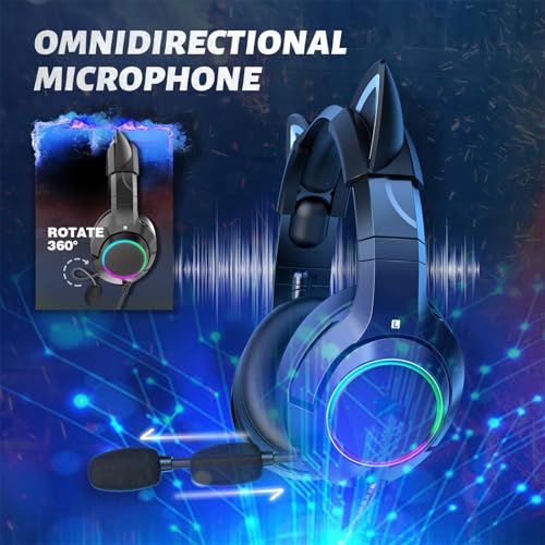 Katzenohr-Headset, RGB, Verstellbares Stirnband, Abnehmbares Mikrofon, Mädchen-Spielkopfhörer, Stereo-Sound für Gaming, Material: ABS-Draht (Schwarzer 3,5-mm-Rundlochstopfen) Bild 5