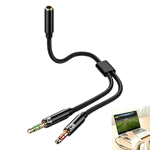 3,5mm Adapter Y Splitter, Headset Adapter 1m TRRS Buchse auf 2X TRS Stecker Kabel für PC Laptop Gaming Headset, 4 Pol auf Dual 3 Pol Klinke Adapter kompatibel mit Desktop Konsole Schwarz Bild 1