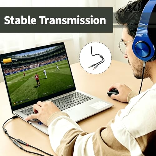 3,5mm Adapter Y Splitter, Headset Adapter 1m TRRS Buchse auf 2X TRS Stecker Kabel für PC Laptop Gaming Headset, 4 Pol auf Dual 3 Pol Klinke Adapter kompatibel mit Desktop Konsole Schwarz Bild 6