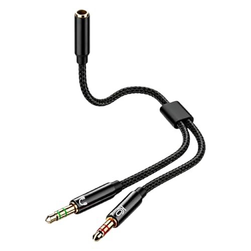 3,5mm Adapter Y Splitter, Headset Adapter 1m TRRS Buchse auf 2X TRS Stecker Kabel für PC Laptop Gaming Headset, 4 Pol auf Dual 3 Pol Klinke Adapter kompatibel mit Desktop Konsole Schwarz Bild 7