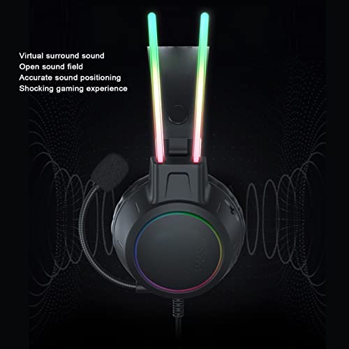 Gaming-Headset, Surround-Sound, RGB-Licht, Kabelgebunden, Over-Ear-Kopfhörer für PC, Professioneller Virtual-Surround-Sound-Omni-Mic-Gaming-Kopfhörer für Gamer, ABS + Kunstleder Bild 5