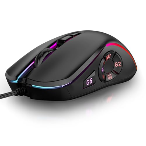Kabelgebundene Gaming-Maus, Maus mit 10 Programmierbaren Tasten, mit 14 RGB-Lichteffekten und 6 Einstellbaren DPI 800–12800, Ergonomisches Design, Ideal für PC-Computerspiele Bild 1