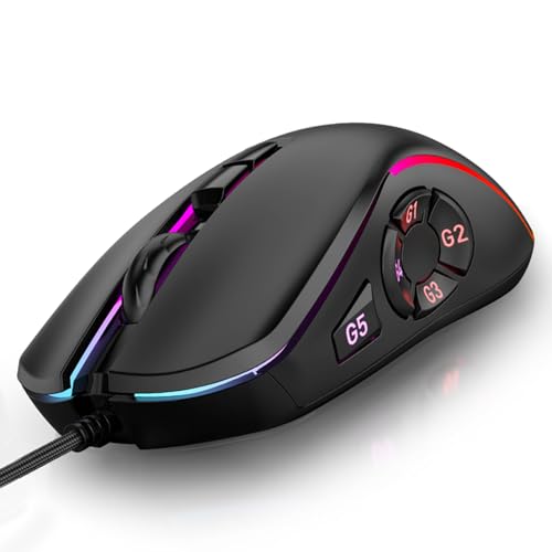 Kabelgebundene Gaming-Maus, Maus mit 10 Programmierbaren Tasten, mit 14 RGB-Lichteffekten und 6 Einstellbaren DPI 800–12800, Ergonomisches Design, Ideal für PC-Computerspiele Bild 2