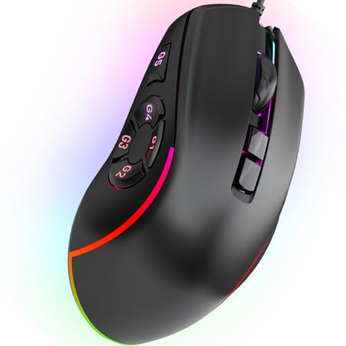 Kabelgebundene Gaming-Maus, Maus mit 10 Programmierbaren Tasten, mit 14 RGB-Lichteffekten und 6 Einstellbaren DPI 800–12800, Ergonomisches Design, Ideal für PC-Computerspiele Bild 4