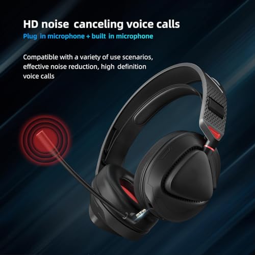 Bewinner PC-Gaming-Headset mit 2,4 G Wireless, Bluetooth, Kabel und, Mikrofon mit Geräuschunterdrückung, Over-Ear-Kopfhörer für PC, Laptop, Switch (Schwarz Rot) Bild 5