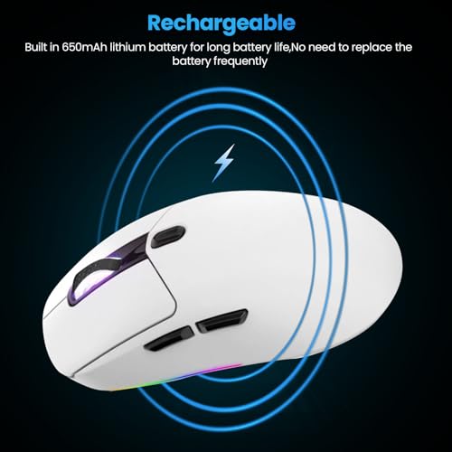 Bewinner Gaming-Maus, 5 Einstellbare DPI Bis zu 5000, 8 RGB-Beleuchtungsmodi, Wiederaufladbare Kabelgebundene/kabellose 2,4-G-Maus, 20 Mio. Klicks, 1000-Hz-Berichtsrate für PC-Laptop Bild 4