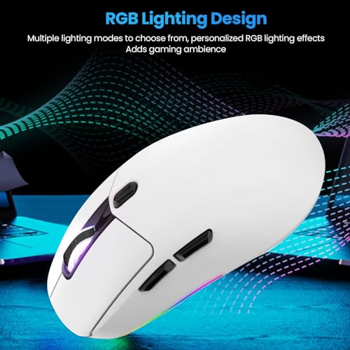 Bewinner Gaming-Maus, 5 Einstellbare DPI Bis zu 5000, 8 RGB-Beleuchtungsmodi, Wiederaufladbare Kabelgebundene/kabellose 2,4-G-Maus, 20 Mio. Klicks, 1000-Hz-Berichtsrate für PC-Laptop Bild 5