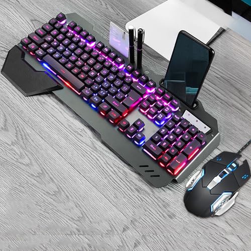 Bewinner Mechanische USB-Tastatur und -Maus-Kombination, Kabelgebundene Gaming-Tastatur mit 26-Tasten-Rollover und Wasserdichtem Design, 6-Tasten-Maus mit 3200 DPI, Schwimmende mit Zweifarbiger Bild 2