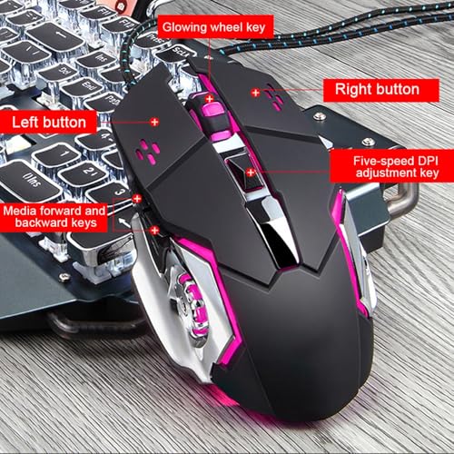 Bewinner Mechanische USB-Tastatur und -Maus-Kombination, Kabelgebundene Gaming-Tastatur mit 26-Tasten-Rollover und Wasserdichtem Design, 6-Tasten-Maus mit 3200 DPI, Schwimmende mit Zweifarbiger Bild 4