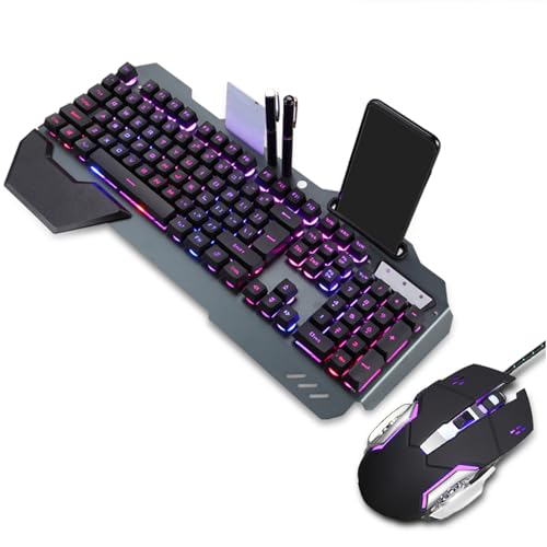 Bewinner Mechanische USB-Tastatur und -Maus-Kombination, Kabelgebundene Gaming-Tastatur mit 26-Tasten-Rollover und Wasserdichtem Design, 6-Tasten-Maus mit 3200 DPI, Schwimmende mit Zweifarbiger Bild 5