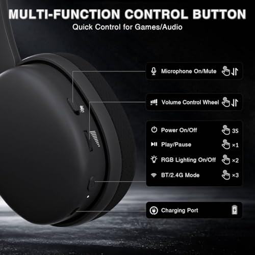 TZMRIT Aula G7 Pro Wireless Gaming Headset mit 7.1 Surround Sound, 40mm Treiber, BT5.3 Gaming Headsets mit Mikrofon, RGB, 10ms Latenz, 65H Akku, PC Gaming Headset Bild 2