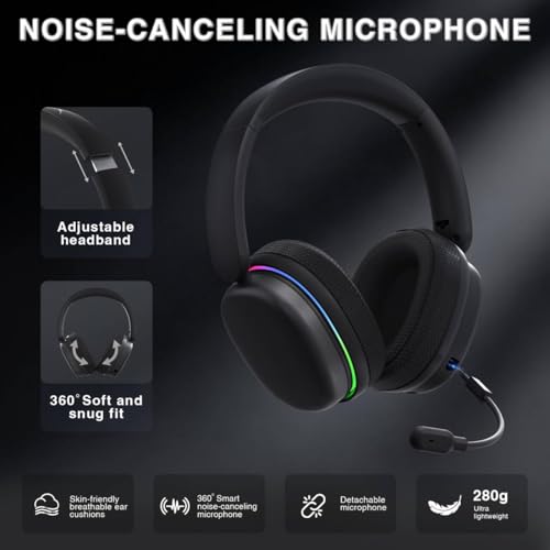 TZMRIT Aula G7 Pro Wireless Gaming Headset mit 7.1 Surround Sound, 40mm Treiber, BT5.3 Gaming Headsets mit Mikrofon, RGB, 10ms Latenz, 65H Akku, PC Gaming Headset Bild 6