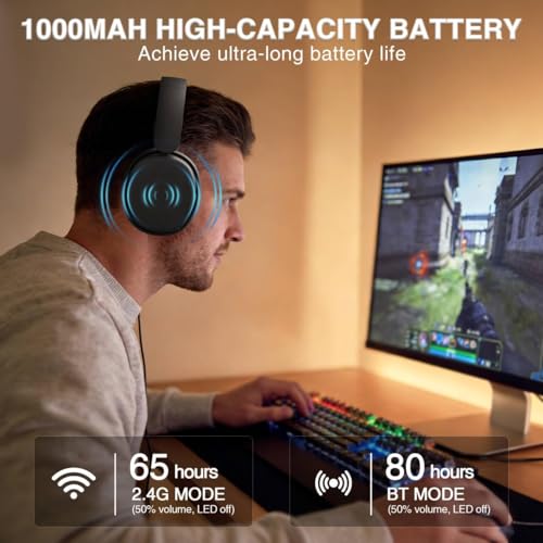 TZMRIT Aula G7 Pro Wireless Gaming Headset mit 7.1 Surround Sound, 40mm Treiber, BT5.3 Gaming Headsets mit Mikrofon, RGB, 10ms Latenz, 65H Akku, PC Gaming Headset Bild 7