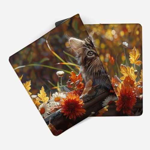 Mauspad 1200 x 600 Katze Mauspad Blume Schreibtischunterlage mit Genähten Kanten Rutschfester Mousepad XXL, Tischunterlage Schreibtisch für PC, Maus und Tastatur, Home Office, Gaming Zubehör e7131 Bild 2