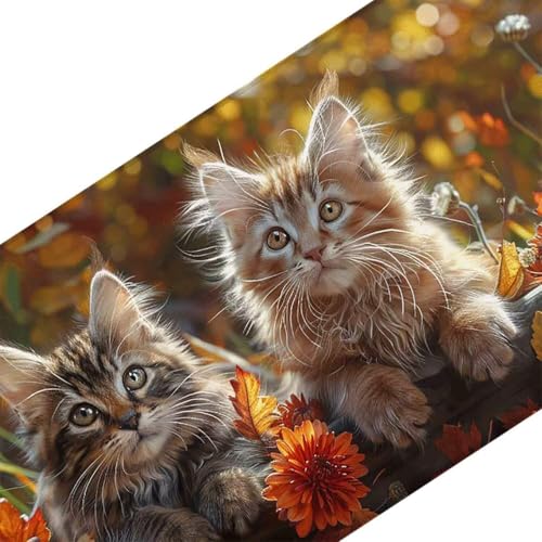 Mauspad 1200 x 600 Katze Mauspad Blume Schreibtischunterlage mit Genähten Kanten Rutschfester Mousepad XXL, Tischunterlage Schreibtisch für PC, Maus und Tastatur, Home Office, Gaming Zubehör e7131 Bild 3