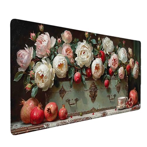 Mauspad 1200 x 600 Rosa Mauspad Blume Schreibtischunterlage mit Genähten Kanten Rutschfester Mousepad XXL, Tischunterlage Schreibtisch für PC, Maus und Tastatur, Home Office, Gaming Zubehör v7180 Bild 1