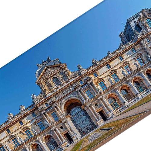 Mauspad 1200 x 600 Paris Mauspad Louvre Schreibtischunterlage mit Genähten Kanten Rutschfester Mousepad XXL, Tischunterlage Schreibtisch für PC, Maus und Tastatur, Home Office, Gaming Zubehör v6928 Bild 3