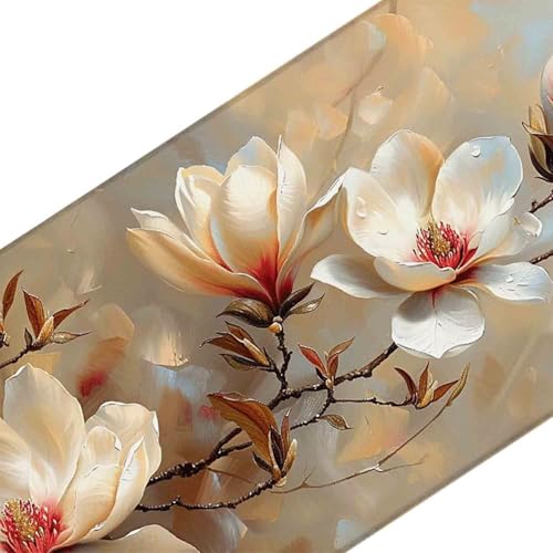 Mauspad 1200 x 600 Creme Mauspad Blume Schreibtischunterlage mit Genähten Kanten Rutschfester Mousepad XXL, Tischunterlage Schreibtisch für PC, Maus und Tastatur, Home Office, Gaming Zubehör w7222 Bild 3