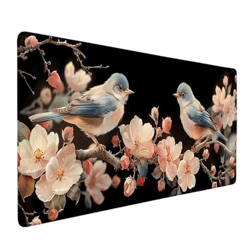Mauspad 1200 x 600 Vogel Mauspad Blume Schreibtischunterlage mit Genähten Kanten Rutschfester Mousepad XXL, Tischunterlage Schreibtisch für PC, Maus und Tastatur, Home Office, Gaming Zubehör c7089 Bild 1