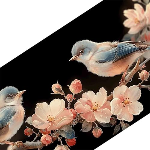 Mauspad 1200 x 600 Vogel Mauspad Blume Schreibtischunterlage mit Genähten Kanten Rutschfester Mousepad XXL, Tischunterlage Schreibtisch für PC, Maus und Tastatur, Home Office, Gaming Zubehör c7089 Bild 3