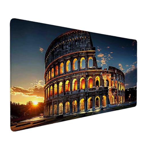 Mauspad 1200 x 600 Grau Mauspad Römisches Kolosseum Schreibtischunterlage mit Genähten Kanten Rutschfester Mousepad XXL, Tischunterlage Schreibtisch für PC, Maus und Tastatur, Gaming Zubehör v6802 Bild 1