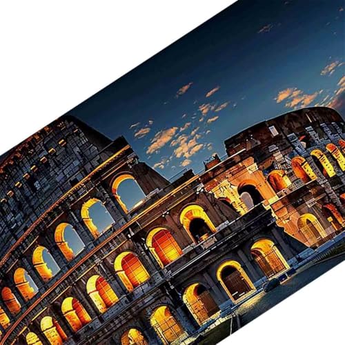 Mauspad 1200 x 600 Grau Mauspad Römisches Kolosseum Schreibtischunterlage mit Genähten Kanten Rutschfester Mousepad XXL, Tischunterlage Schreibtisch für PC, Maus und Tastatur, Gaming Zubehör v6802 Bild 3