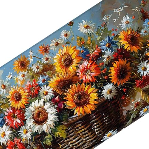 Mauspad 1200 x 600 Gelb Mauspad Blume Schreibtischunterlage mit Genähten Kanten Rutschfester Mousepad XXL, Tischunterlage Schreibtisch für PC, Maus und Tastatur, Home Office, Gaming Zubehör l6732 Bild 3