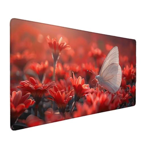 Mauspad 1200 x 600 Blume Mauspad Schmetterling Schreibtischunterlage mit Genähten Kanten Rutschfester Mousepad XXL, Tischunterlage Schreibtisch für Maus, Tastatur, Home Office, Gaming Zubehör e7194 Bild 1