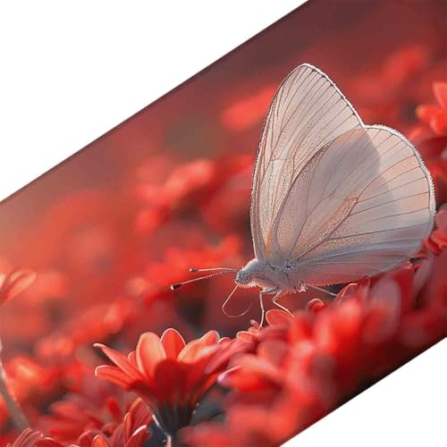 Mauspad 1200 x 600 Blume Mauspad Schmetterling Schreibtischunterlage mit Genähten Kanten Rutschfester Mousepad XXL, Tischunterlage Schreibtisch für Maus, Tastatur, Home Office, Gaming Zubehör e7194 Bild 3