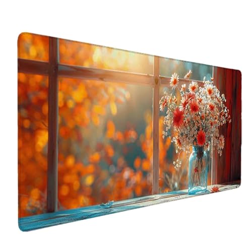 Mauspad 1200 x 600 Rosa Mauspad Blume Schreibtischunterlage mit Genähten Kanten Rutschfester Mousepad XXL, Tischunterlage Schreibtisch für PC, Maus und Tastatur, Home Office, Gaming Zubehör o6634 Bild 1