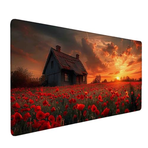 Mauspad 1200 x 600 Blume Mauspad Landschaft Schreibtischunterlage mit Genähten Kanten Rutschfester Mousepad XXL, Tischunterlage Schreibtisch für Maus und Tastatur, Home Office, Gaming Zubehör v6613 Bild 1