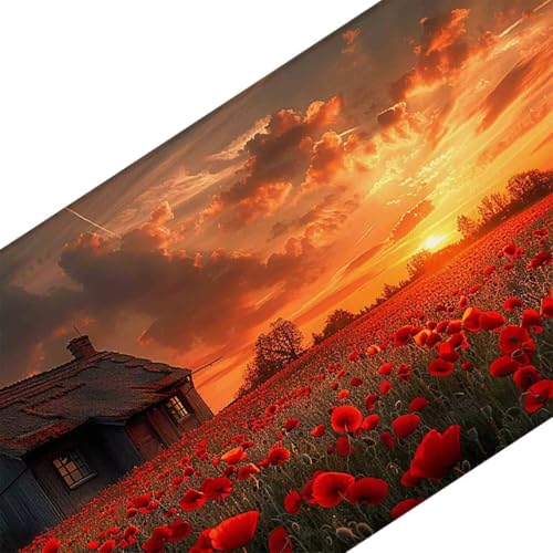 Mauspad 1200 x 600 Blume Mauspad Landschaft Schreibtischunterlage mit Genähten Kanten Rutschfester Mousepad XXL, Tischunterlage Schreibtisch für Maus und Tastatur, Home Office, Gaming Zubehör v6613 Bild 3