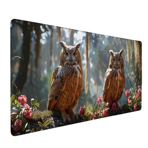 Mauspad 1200 x 600 Blume Mauspad Eule Schreibtischunterlage mit Genähten Kanten Rutschfester Mousepad XXL, Tischunterlage Schreibtisch für PC, Maus und Tastatur, Home Office, Gaming Zubehör g7145 Bild 1