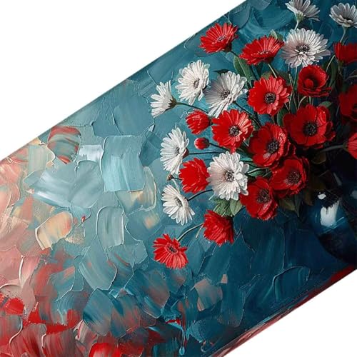 Mauspad 1200 x 600 Rot Mauspad Blume Schreibtischunterlage mit Genähten Kanten Rutschfester Mousepad XXL, Tischunterlage Schreibtisch für PC, Maus und Tastatur, Home Office, Gaming Zubehör g6641 Bild 3