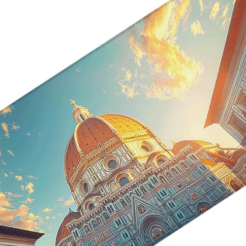 Mauspad 1200 x 600 Creme Mauspad Architektur Schreibtischunterlage mit Genähten Kanten Rutschfester Mousepad XXL, Tischunterlage Schreibtisch für Maus und Tastatur, Home Office, Gaming Zubehör l6795 Bild 3
