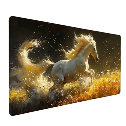 Mauspad 1200 x 600 Gelb Mauspad Pferd Schreibtischunterlage mit Genähten Kanten Rutschfester Mousepad XXL, Tischunterlage Schreibtisch für PC, Maus und Tastatur, Home Office, Gaming Zubehör v7243 Bild 1